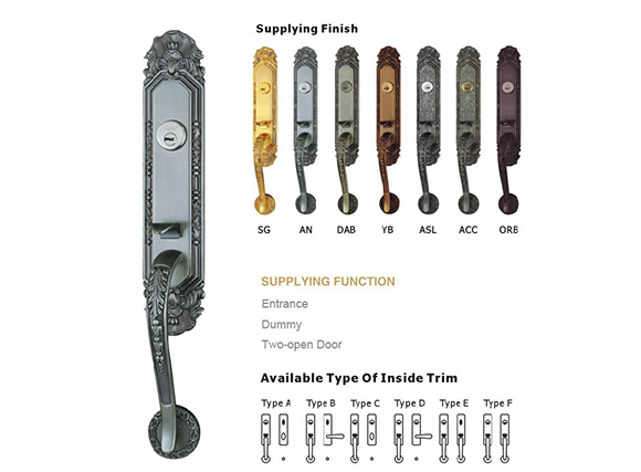 Outside Entry Door Handlesets / Antique Zinc Alloy Entrance Door Lock